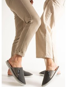 Resim Unisex Gri Yarı Deri İçi Yünlü Terlik Gri 