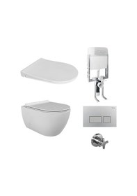 Resim Turkuaz City Rimless Kanalsız Asma Klozet Gömme Rezervuar Tam Set Gala Kapak 