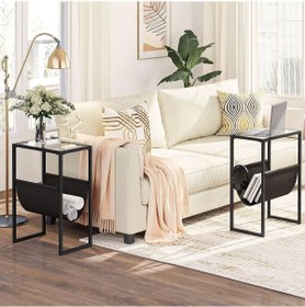 Resim TOLIAHOME Siyah Renk Temperli Cam Gazetelik Dergilik Yan Sehpa Koltuk Sehpası 