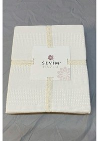 Resim Çift Kişilik Waffle Pike 210x230cm, %100 Pamuk, Petekli Pike Krem 