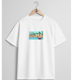 Resim Oversize Bojack Horseman Dizi Göğüs Tasarımlı Unisex T-shirt Beyaz 