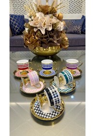 Resim Kosova Porselen Ayaklı Renkli Kahve Fincan Takımı Çok Renkli 