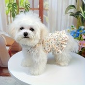 Resim Şirin Beyaz Pudla Çiçekli Elbise - Küçükten Orta Irklara Kadar Pet Giyim, Nefes Alabilen Polyester Örgü, İç/Dış Mekan Oyunları İçin Mükemmel, İç/Dış Mekan Köpek Giyim | Canlı Köpek Kıyafeti | Örgü Dokusu 