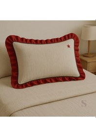 Resim Yıldız Nakışlı Fırfırlı Buldan Keteni Yastık Kılıfı 50x70 1 Adet Bej 