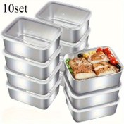 Resim 10/5 adet şeffaf kapaklı paslanmaz çelik gıda saklama kabı seti, mutfak aletleri seti, yemek hazırlama ve açık hava piknikleri için uygun bento kutusu, çeşitli yiyecek saklama, temel gıda ürünleri, ambalaj kutusu 