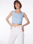 Resim Fabrika Mavi Kadın Kare Yaka Crop Bluz F4SL-BLZ0817 
