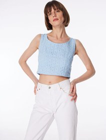 Resim Fabrika Mavi Kadın Kare Yaka Crop Bluz F4SL-BLZ0817 
