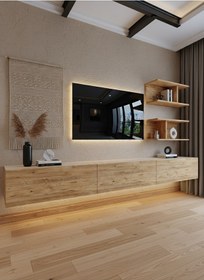 Resim Resital Ledli Duvara Monte Tv Sehpası - Çam - W6012-6 Çam 