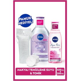 Resim NIVEA Yatıştırıcı Micellar Makyaj Temizleme Suyu 400 ML + Aqua Rose Nemlendirici Tonik 200 ML + Pamuk 