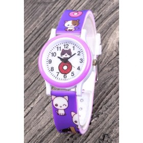 Resim Saattino Kedi Figürlü Yumuşak Etli Silikon Kordon Kız Erkek Çocuk Kol Saati ST-304341 
