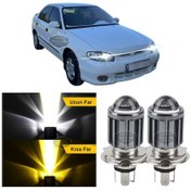 Resim Hyundai Accent Yumurta Kasa 1995-2000 Uyumlu Mercekli Far Ampulü Led Xenon Çift Renk Sarı-beyaz Şimşek Etkili Csp LED Far 53894684 