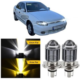 Resim Hyundai Accent Yumurta Kasa 1995-2000 Uyumlu Mercekli Far Ampulü Led Xenon Çift Renk Sarı-beyaz Şimşek Etkili Csp LED Far 53894684 