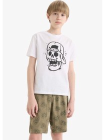 Resim Defacto %100 Pamuklu Regular Fıt Desenli Beli Lastikli Pijama Takımı Erkek Çocuk E0019A825SM Beyaz 