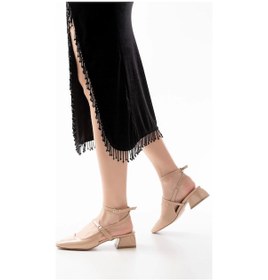 Resim Nut Rugan Günlük 4 Cm Topuklu Kadın Ayakkabı Ten Rengi 