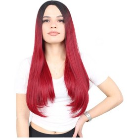 Resim Fiber Sentetik Uzun Düz Peruk / Siyah / Kızıl Ombreli - Aysc-462008 Karışık - Çok Renkli 