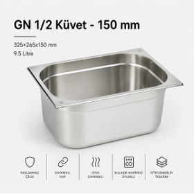 Resim Natsan Paslanmaz Çelik Gastronom/gastronorm Küvet Gn 1/2-150 (32,5 X 26,5 X 15 CM) 