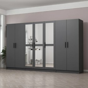 Resim Minar Kale 7 Kapaklı 3 Aynalı 2 Çekmeceli Dolap Antrasit 190 cm 