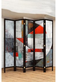 Resim Doğal Ahşap Soyut 5 Kanat Paravan Seperatör Oda Bölme Fp-224130 