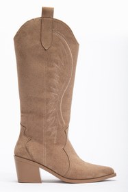 Resim DENORA Vizon Kum Taş Mat Süet Western Kovboy Nakışlı Çizme 