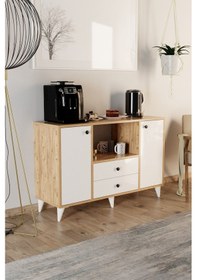 Resim Eti Kahve Köşesi Çok Amaçlı Dolap Konsol Beyaz Atlantik Çam Beyaz Atlantik Çam 