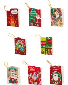 Resim Yusuf Dirik YD Party Supplies Yılbaşı Tebrik Kartı Mini Boy 5x7 cm Simli Kabartmalı Ağaca Asılabilir 8 Adet Hediye Not Kartı 