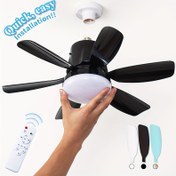 Resim Bir Işıklı ve Uzaktan Kumandalı Tavan Fanı, 46.99 cm Ölçüsünde, Kolay Kurulum İçin E26/E27 Tabanlı. Zamanlayıcı Fonksiyonuna Sahiptir, Üç Hız Ayarıyla Altı Bıçaklı ve Üç Renkte Ayarlanabilir LED Akıllı Işık, 3000'den 6500K'ye Kadar, Yatak Odaları, Mutfaklar, Oturma Odaları, Depolama Odaları ve Garajlar İçin Uygun. 