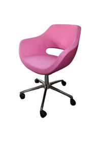 Resim Bilgisayar Sandalyesi Krom Yıldız Ayaklı Pembe Renk Suni Deri 