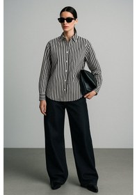 Resim Ltb Uzun Kollu Çizgili Önü Düğmeli Siyah Gömlek Siyah L 