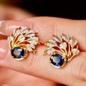 Resim Kadınlar için Şık Kuş Tüyü Küpe - Mavi Oval Zirkonya İnci İle Altın Ton, Partiler, Banketler ve Günlük Giyim İçin Parlayan Tüy Tasarımı, Parti Takıları, Banket Aksesuarı, Retro Tarz Takılar, İnci Zanaatkarlığı 