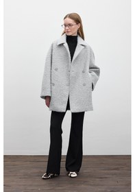 Resim Manuka Kruvaze Kapama Kaşe Kaban Gri Gri 