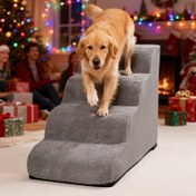 Resim 1 Adet Ark Evcil Hayvan Merdiveni Rampası Çoklu Yükseklik Seçenekleri ve Kaymaz Yüzey ile - Ağır Hizmet Tipi Sağlam Pet Basamakları, yumuşak köpük basamaklarla, çıkarılabilir & çamaşır makinesinde yıkanabilir - Küçük Köpekler, Kediler, evcil hayvanlar için ideal, ortopedik seçenekler (Siyah/Gri/Bej/Beyaz) - Kapalı İç Mekan kullanımı, çoğaltmaların tasarrufu sağlanmış pet merdiven, 