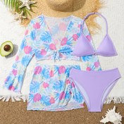 Resim Kızlar için dört parçalı bikini bluz etek 