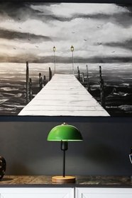 Resim Bohhem North Home Mantar Başlıklı Yeşil Metal Abajur Salon Ofis Cafe Işletme Masa Lambası Yeşil 
