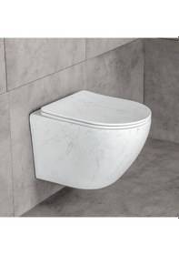 Resim Lena - Asma Klozet Mermer Desenli Mat Beyaz Kapak Dahil Outlet - Et-w1200m8- Beyaz 
