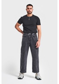 Resim Itsbasic Erkek Füme Renk 3w5-14 Loose Baggy Fit Bol Kesim Cep Nakış Detaylı Denim Jean 