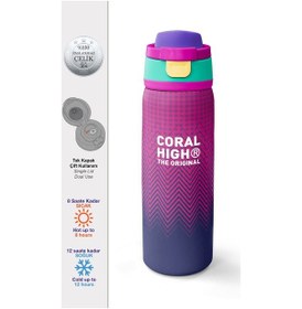 Resim Coral High Pembe Lacivert Desenli Pipetli Ve Direkt İçim Çelik Termos 800 Ml 38589 Pembe 