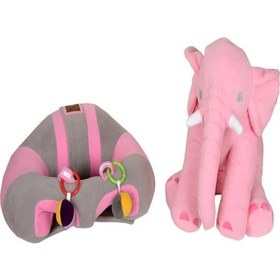 Resim Çıngıraklı Gri-pembe Bebek Destek Oturma Minderi Ve Pembe Uyku Fili 