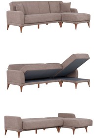 Resim Kilim Mobilya Minimal Uzanmalı Köşe Takımı V2 (İkili Sol Ünite + Uzanma Sağ Ünite) Kahverengi 