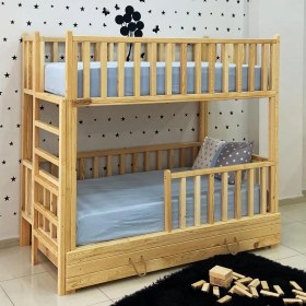 Resim MiniWood Montessori Yatak Merdivenli Ahşap Ranza Çekmeceli 