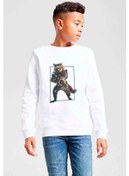 Resim Roket Rakun Galaxy Baskılı Unisex Çocuk Beyaz Sweatshirt Beyaz 