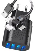 Resim JUDAS Z5 Şarj Adaptörü 4 Port J4 Micro Usb 180 Derece 3a Şarj Kablosu -2mt 