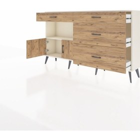 Resim Arges Konsol Tek Raflı 4 Çekmeceli 2 Kapaklı 176x30x99 Aytaşı-çam Aytaşı-çam 