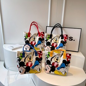 Resim Disney Mickey ve Donald Duck Karikatürlü Büyük Fermuarlı Tote Çanta, Şık El Yıkama veya Profesyonel Kuru Temizleme, Karışık Renk, Polyester Malzeme, Clutch Dahil, Karikatür Teması, Sabit Omuz Askıları, Fermuarlı Kapatma, Polyester Astar, Rastgele Baskı, Kenar Boyası Yok 