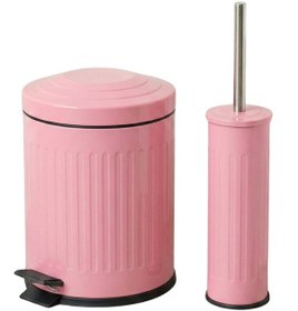 Resim Vintage Banyo Seti Beyaz Çöp Kovası 5lt Tuvalet Fırçası Lüks Model - Mini Boy Çöp Poşeti Hediyelidir Pembe 