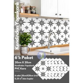 Resim Technojet Kendinden Yapışkanlı Karo Pvc Mutfak Banyo Tezgah Kaplama Sticker 6ADET 20CM×20CM 