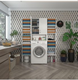 Resim Kenzlife Çamaşır Makinesi Dolabı Sinemmaksdublemdf Byz 180 126 30 % 100 Mdf Full Mdf Banyo Kapaklı Arkalıklı Raflı Çok Renkli 