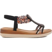 Resim Aspor Siyah İşlemeli Hafif İnce Taban Kadın Düz Sandalet Çok Renkli 