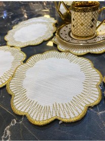 Resim Shems Gold 6'lı Kokteyl Sunum Peçetesi Maraş İşi Sırma Nakış İşle 