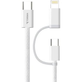 Resim Torima Şarj Kablosu Type-C to Type-C Lightning Hızlı 65W 2IN1 Data Kablo U16 Beyaz 