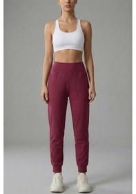 Resim Kadın Eşofman Yüksek Bel Jogger Scuba Kumaş Cepli Rahat Kesim Jogger Eşofman Altı Bordo 